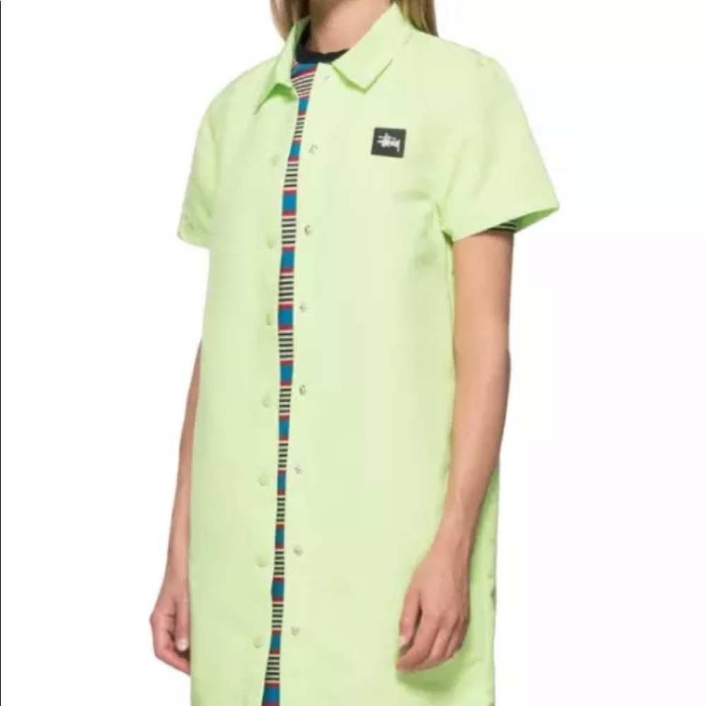 Stussy button collar dress lime green